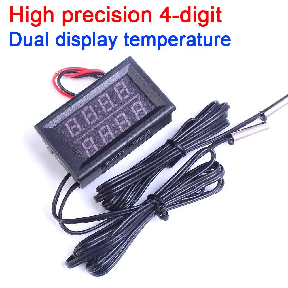 

4-digit High precision Dual display digital thermometer temperature W 2PCS Waterproof Metal Probe sensor F/ 12v 24v car