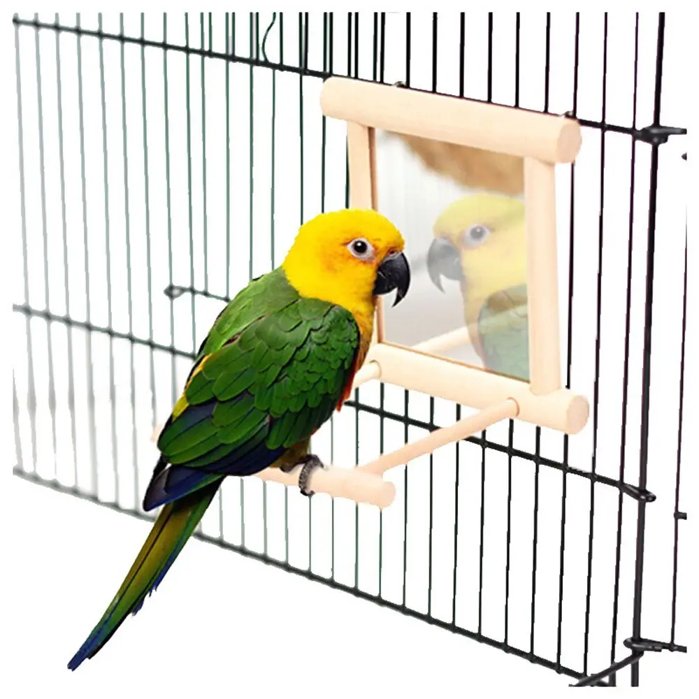 1pc Wooden Pet Birds Toys With Mirror Fun Toy for Cockatiel Parrots