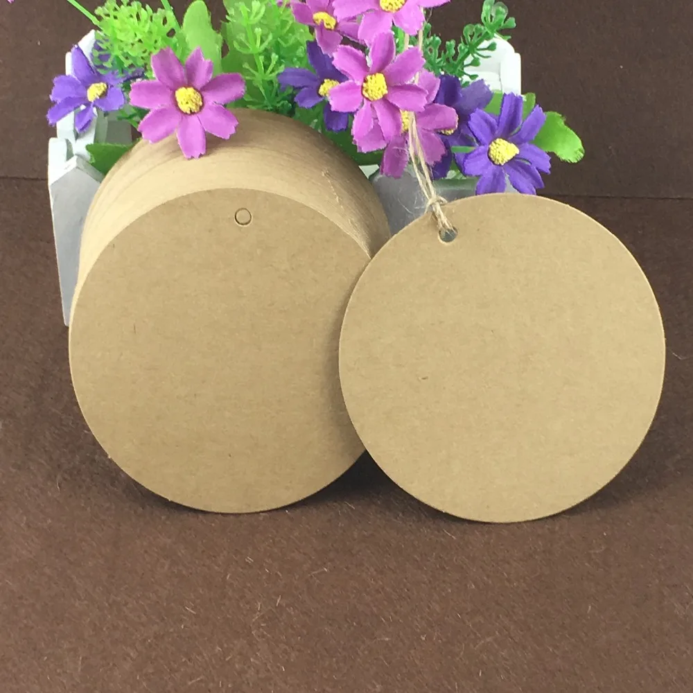 

Blank Round Large Size Hang Tag Circle Brown Kraft Paper Material Hang Tags Accept Customizable 100Pcs/Lot+100Pcs Hemp Strings