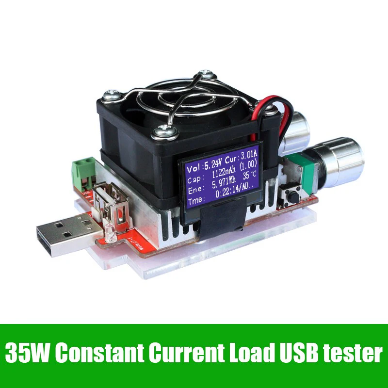 35w usb load electronic adjustable constant current aging resistor battery voltage capacity tester qualcomm qc2.0/3.0 voltmeter 5