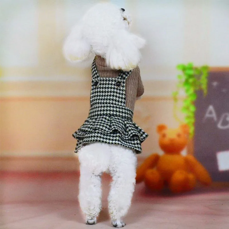 

2Pcs/Set Dog Clothes for Small Dogs Autumn Dress for Chihuahua French Bulldog Houndstooth Cotton Dress for Yorkshire Dog Costume