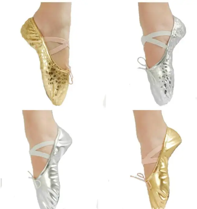 Цвет золотой, серебряный; размеры 23-44; Детские балетки с мягкой подошвой для девочек; женские балетки для танцев; обувь для художественной гимнастики для детей и взрослых женщин