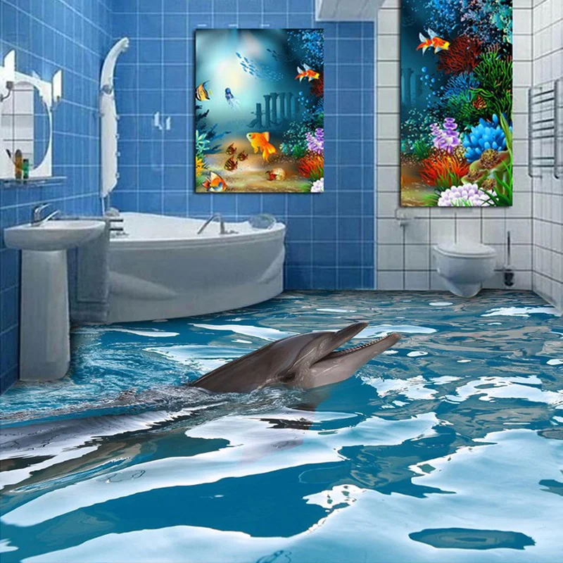 beibehang Custom 3D Flooring Wallpaper Ocean Dolphin