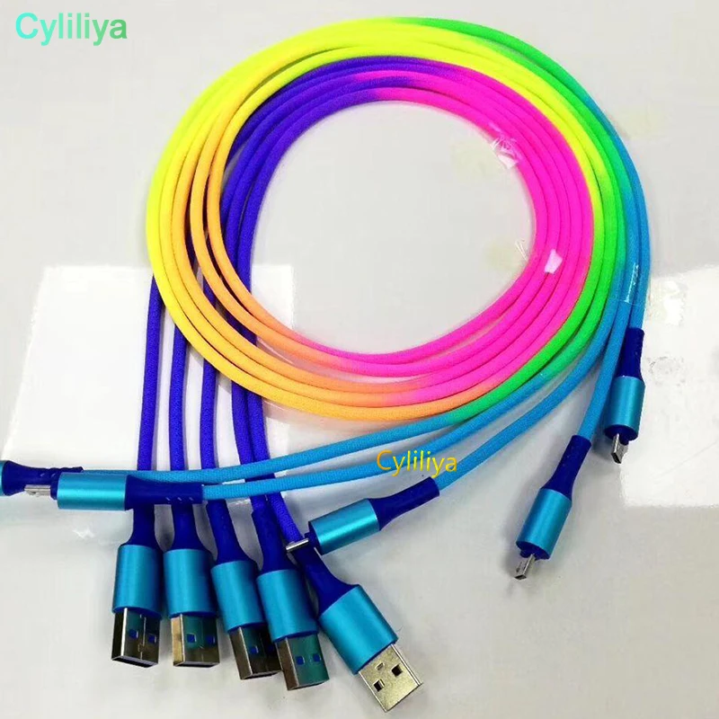 200 шт цветной Радужный micro USB кабель Быстрая зарядка кабель мобильного телефона зарядное устройство Шнур Usb type-c кабель для samsung huawei