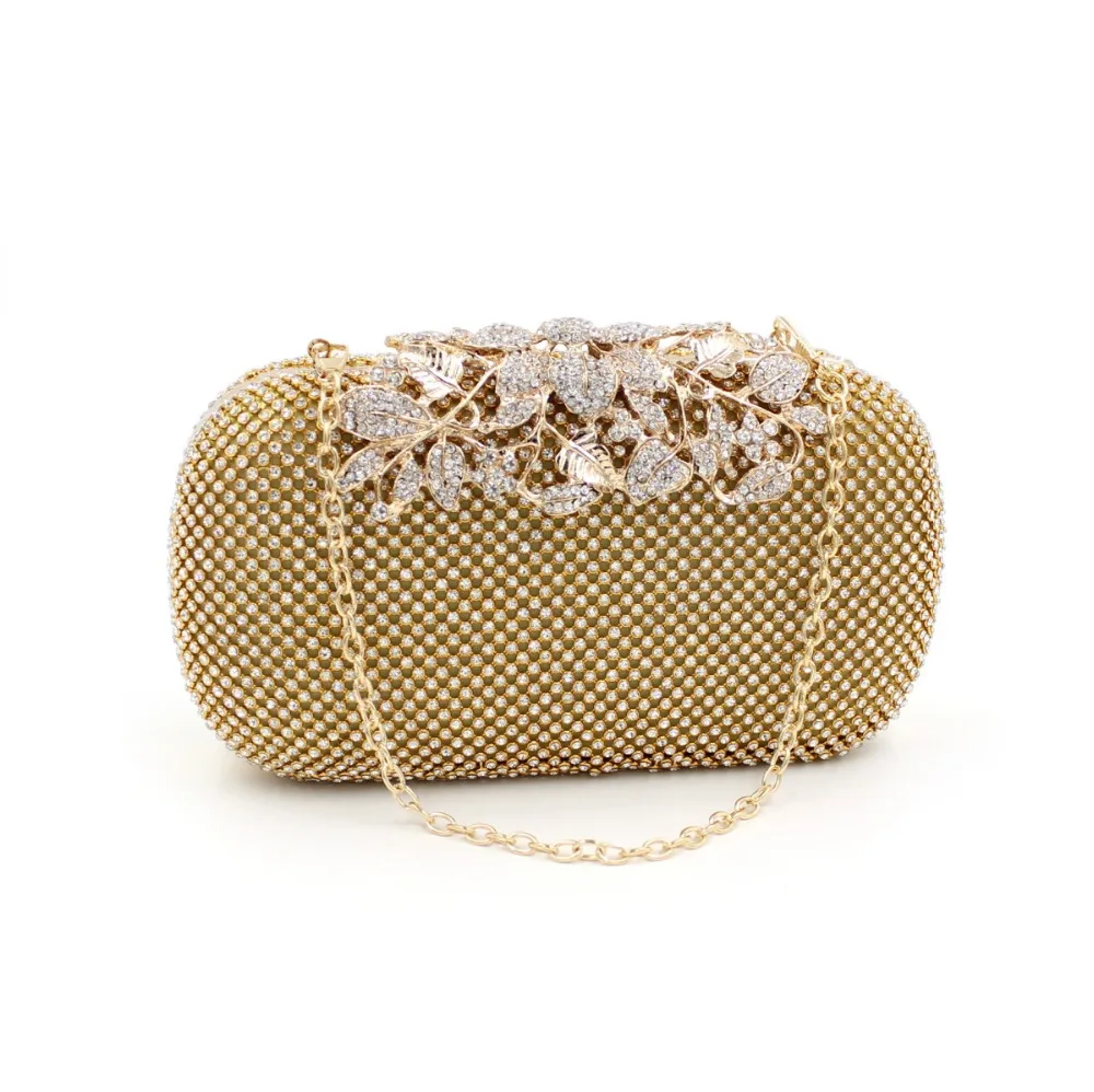 

Universal phone bag Diamond bag leaf flower diamond dinner bag chain clutch bag crystal mesh banquet handbag for iphone 7 case