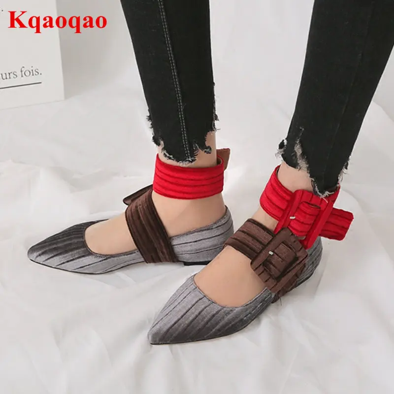

Pointed Toe Girl Mary Janes Women Pumps Mixed Color Buckle Decor Chaussures Femmes Dress Party Zapatos Mujer Brand Shoe Low Heel
