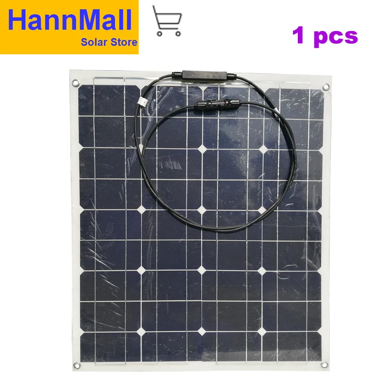 

HannMall Solar Flexible Solar Panel Plate 50W 18V Monocrystalline Cell Module For Hause,Roof,Boat