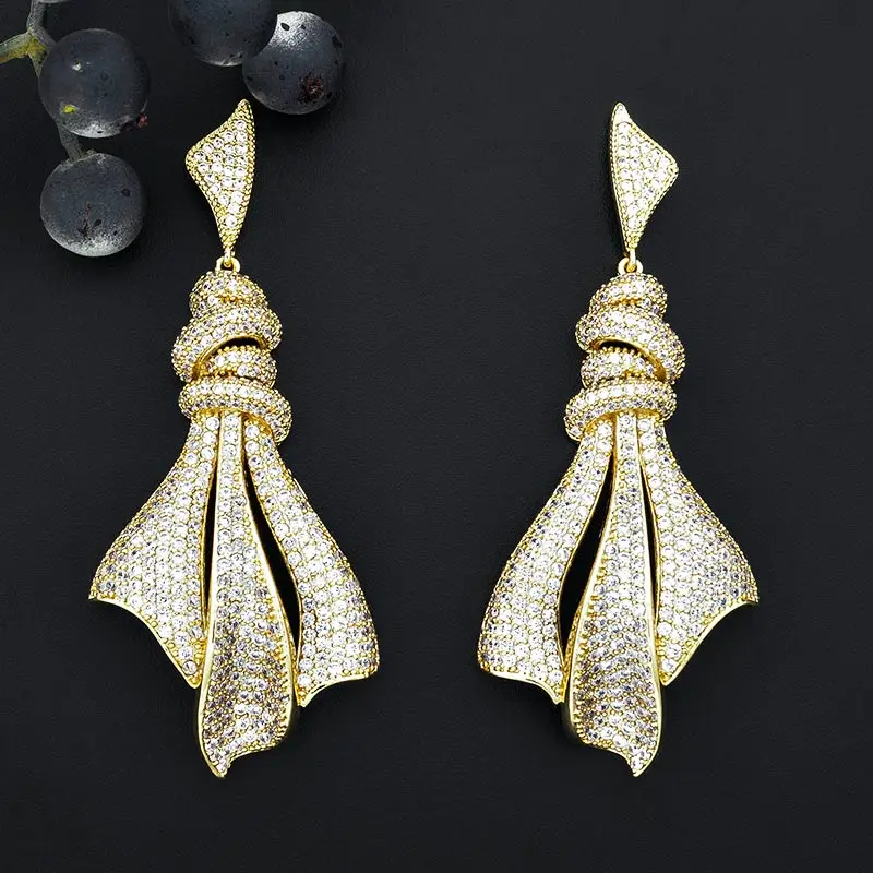 ModemAngel الفاخرة الزفاف أقراط مصنع كامل الراين 3 لهجة معدن النحاس المرأة الزفاف حفلة خطوبة القرط الهدايا