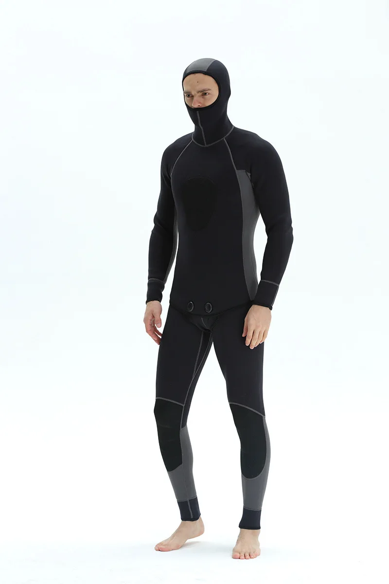 Профессиональный неопреновый гидрокостюм для подводного плавания, 3 мм, 2 шт., на молнии, с разрезом, для подводной охоты, мокрого костюма с капюшоном, костюмы для дайвинга для мужчин
