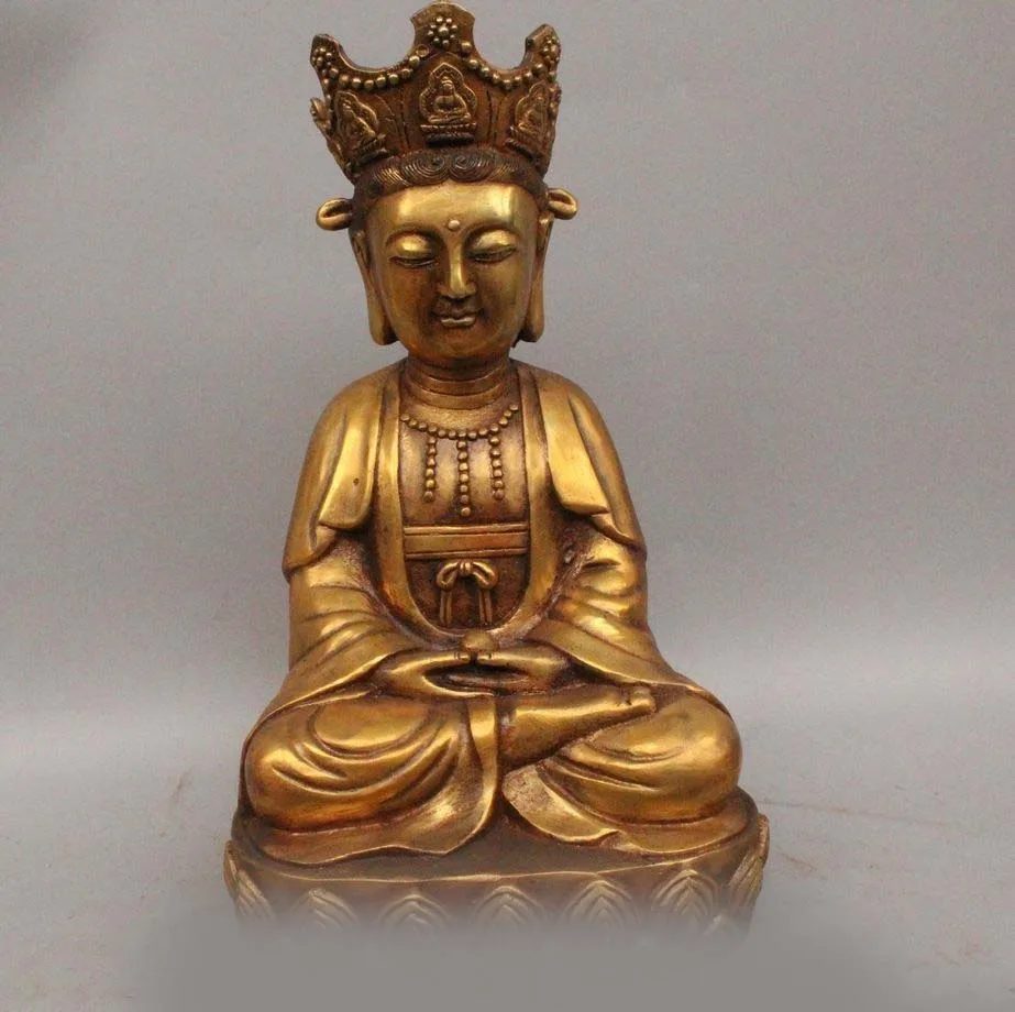 

13" Tibet Buddhism Bronze Seat Sakyamuni Shakyamuni Amitabha Buddha Bowl Statue