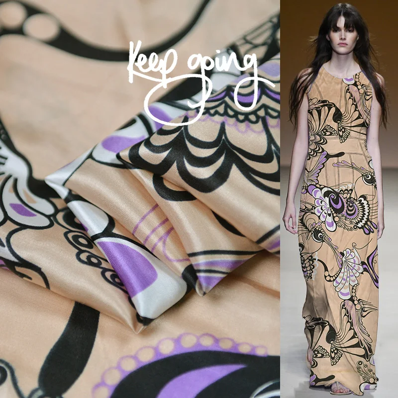 

Vintage butterfly silk cotton charmeuse satin fabric soft sewing material 100cm*140cm