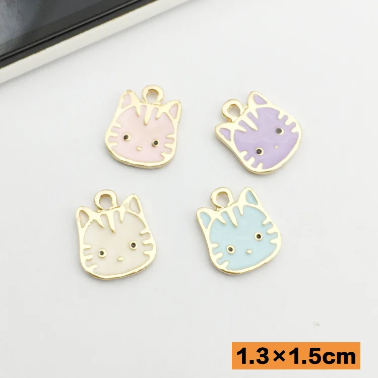 

10pcs 15*13MM Korean enamel cat kitten head charms Bracelet key chain pendant version of hair hanging alloy accessories material