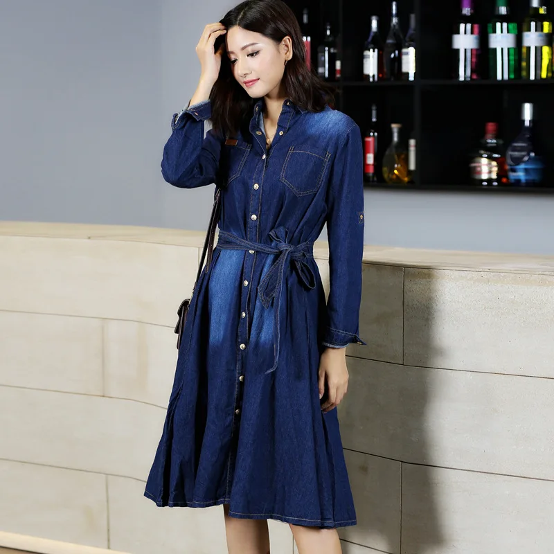 

Spring women casual full sleeve denim full dress