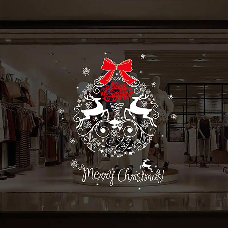 Christmas Living Room Xmas Santa Claus Snowman Elk Wall Stickers Window Decor 70cm50cm wall stickers bedroom stars #2o26 (3)