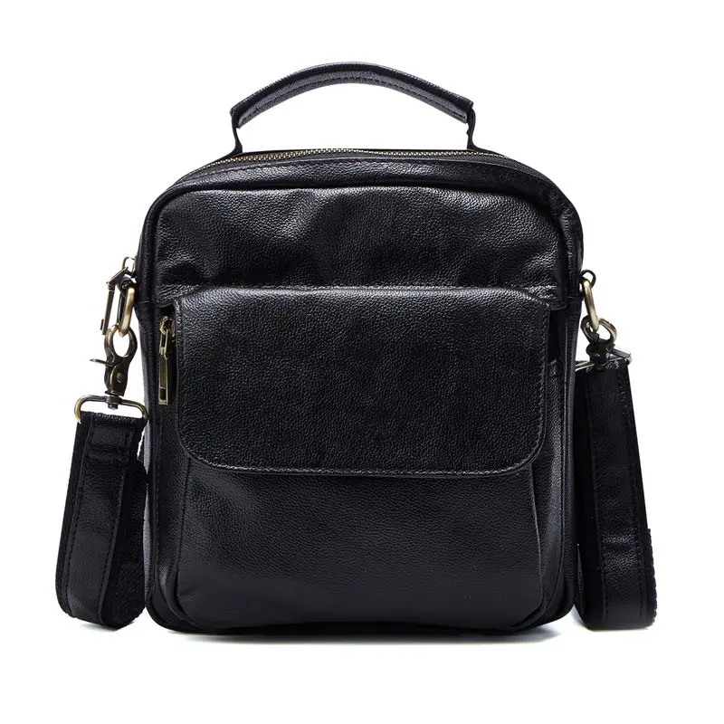

Nesitu Black / Dark Coffee Real Skin Genuine Leather Cross Body Small Messenger Bag Men Leather Shoulder Bags #M8716