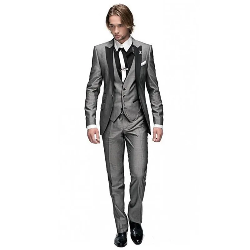 Серый Для мужчин костюмы для свадьбы для выпускных, свадеб смокинг для мальчиков (пиджак + брюки + жилет) для маленькой девочки мужской