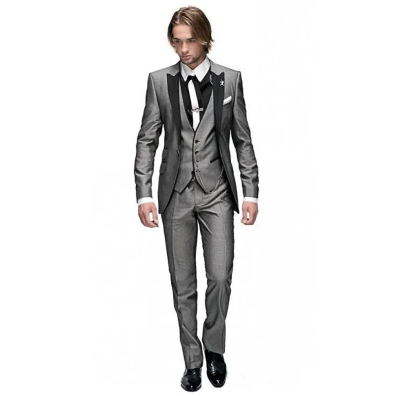 

Gray Mens Suits For Wedding Prom Groom Tuxedos (Jacket+Pants+Vest) Men Suit Set Slim Fit Grooms men Best Man Suit Regular