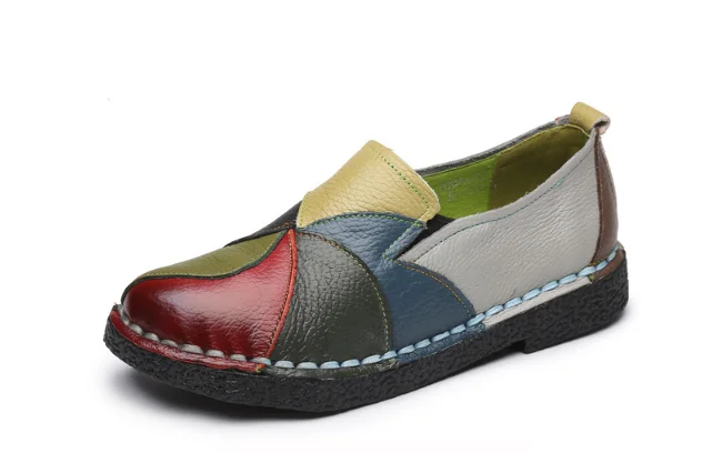 Лоферы из натуральной кожи Для женщин Разноцветные повседневная обувь ручной работы мягкая удобная обувь Женские туфли-лодочки GSS105