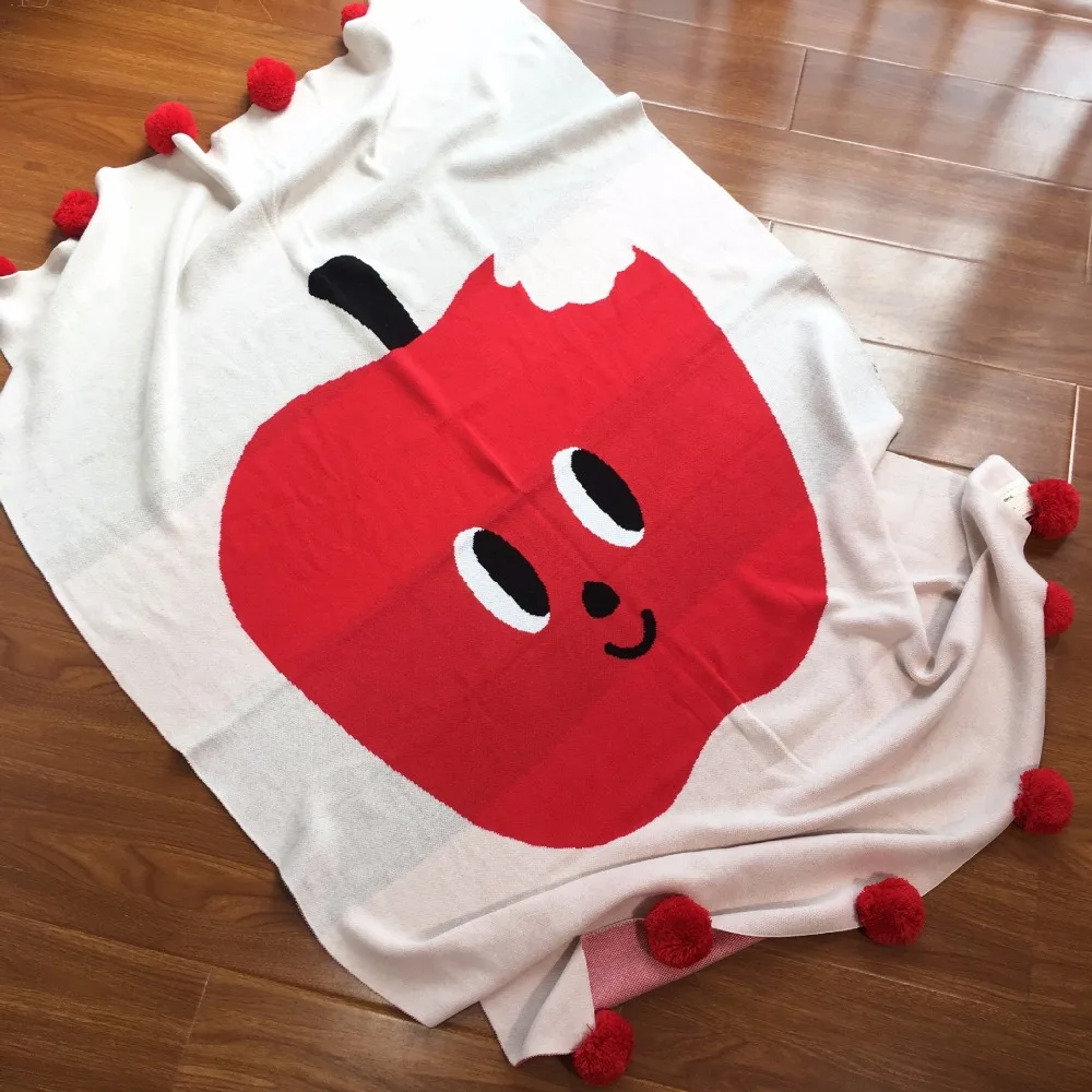 Pom Pom Red Apple Blanket Sofa Baby Knitted Blanket Throw Blanket