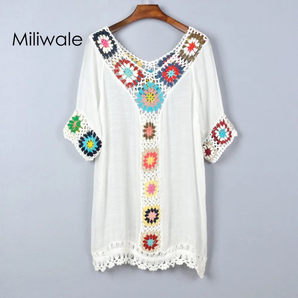 Модный цветочный пуловер с v-образным вырезом, женская шифоновая блузка, ажурная вязаная женская рубашка с коротким рукавом 822