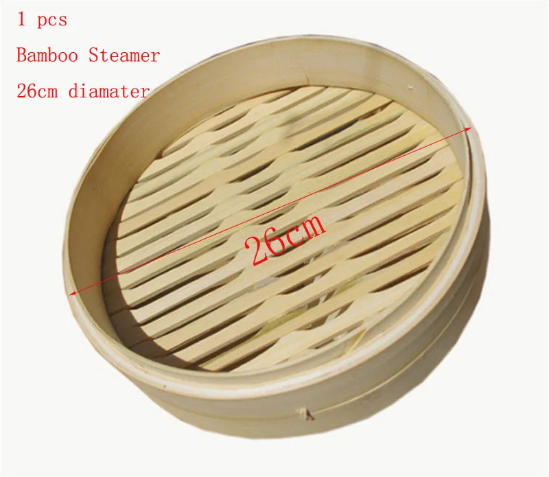 26cm steamer Одна клетка или крышка для приготовления бамбуковой пароварки для рыбы, риса, овощей, набор корзин для закусок, кухонные инструменты для приготовления пищи, пароварка для вареников, паровой горшок - Цвет: 26cm steamer