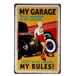 Мой "Garage Rules" Оловянная металлическая табличка смешные сексуальные девушки домашний Декор автомобиля искусство, настенная живопись