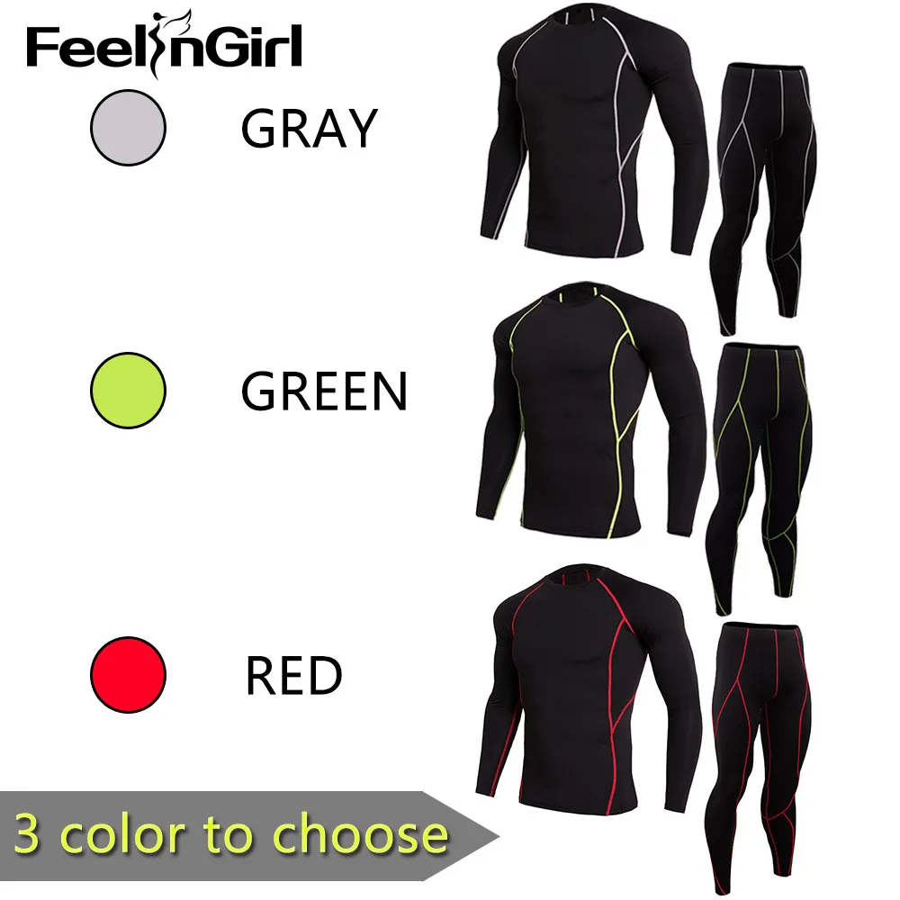 Feelingirl Winter Thermal Underwear Sets Compression Fleece Sweat Quick Drying Thermo Underwear Men Fitness Elastic Long Johns