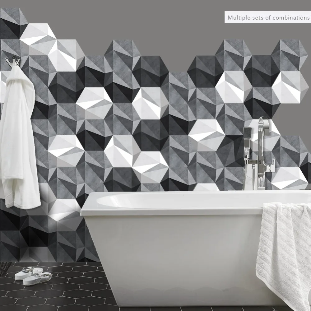

Funlife new PVC wall stickers black and white gray bathroom kitchen hexagonal stickers waterproof wear-resistant floor stickers
