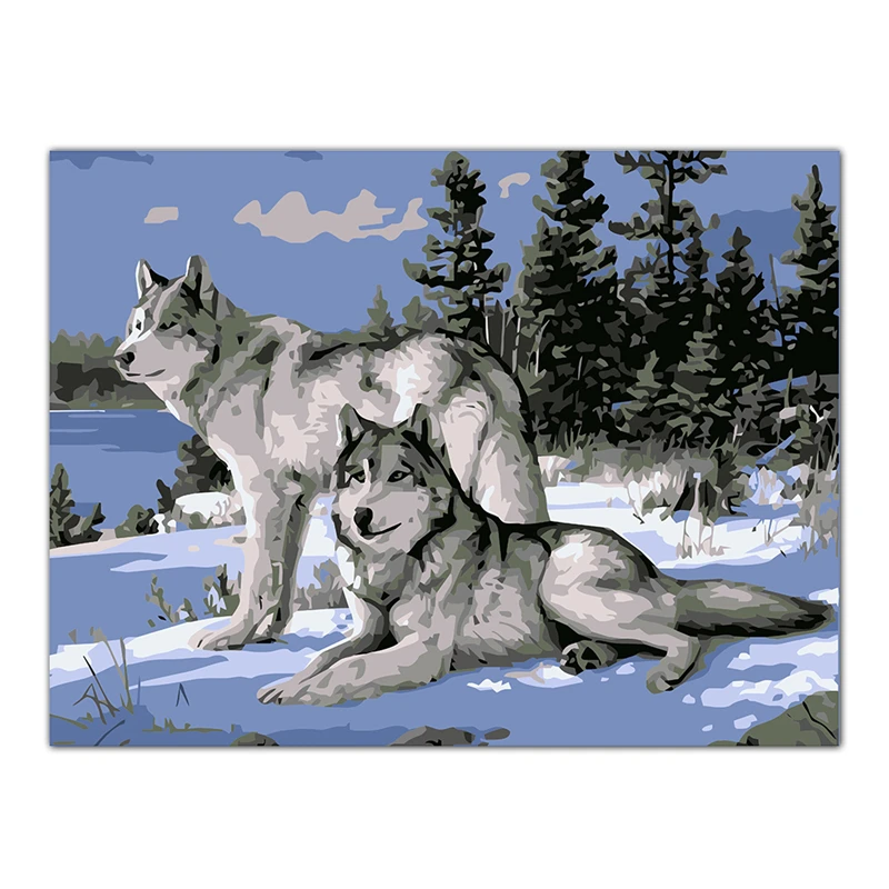 

No Frame Wolf Animals DIY Painting By Numbers Kits Paint On Canvas Acrylic Coloring Painitng By Numbers For Home Decor Artwork