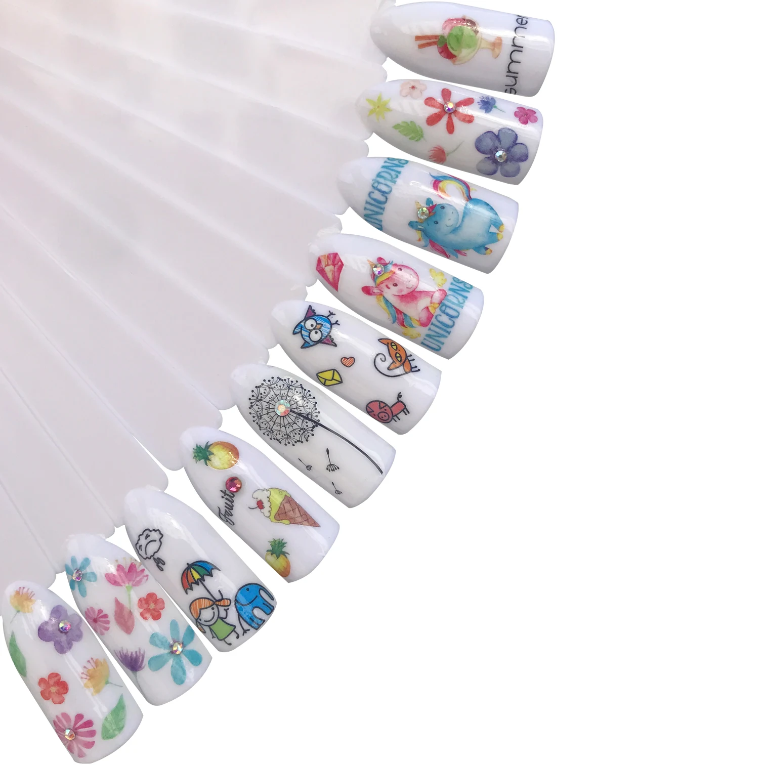 

YWK 10 Sheet Stars Flowers Grass Styels Nail Decals Art Colorful Full Wraps for Nail Sticker Water Tips