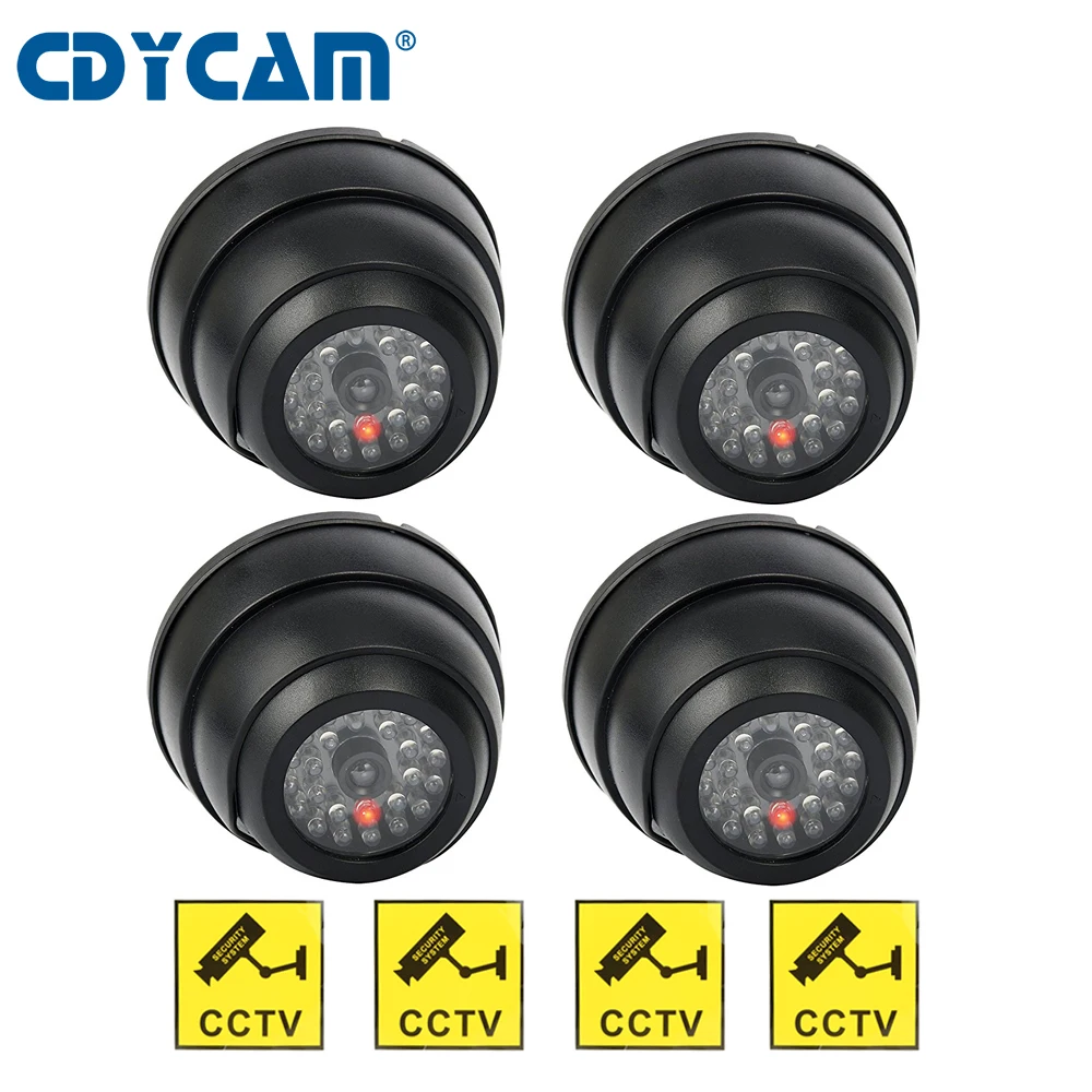 

CDYCAM 4pcs(1 bag)Outdoor CCTV Fake Simulation Dummy Camera Home Surveillance Security Dome Mini Camera Flashing LED Light