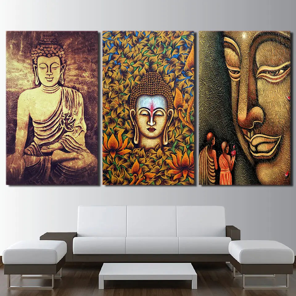 3 Piece Color Abstract Buddha Painting HD Printed Poster Wall Art Frame