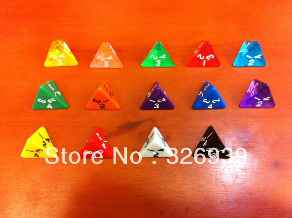 

4 faces dice, multicolor dice,transparent color dice, dice the triangle Ling shape \D4 Dungeons & Dragons game props.