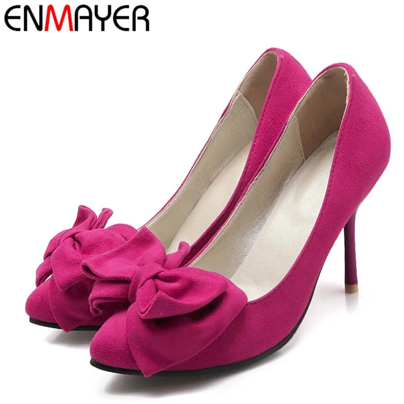 

Red Purple Black New 2016 Europe Fashion Bowtie Spring Autumn Office Women Pumps Dress Shoes Pumps Pointed Toe Thin Heel Size43