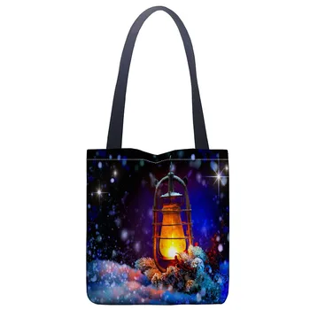 

New christmas candles printed canvas tote bag convenient shopping bag woman bag student bag Custom your image