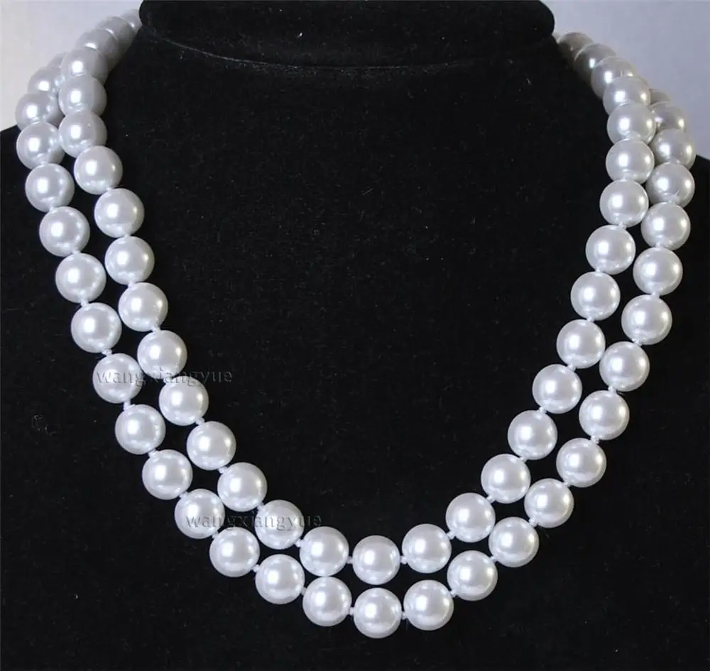 

Hot sell ->@@> Fashion 2Rows 10mm White South Sea Shell Pearl Necklace new -Top quality free shipping