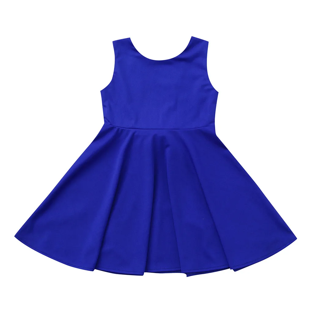 Toddler Kid Baby Girl dress Sleeveless Solid newborn dresses for baby girls clothes Bowknot Backlesss Princess Dress Costume - Цвет: Blue