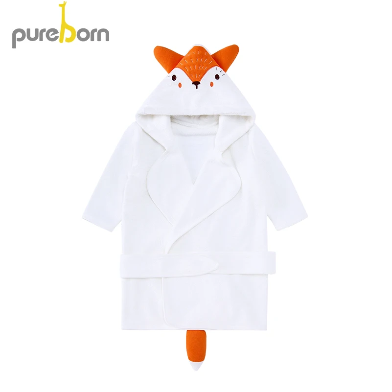 Pureborn детский банный халат Милая Зверюшка лиса с капюшоном Полотенца для