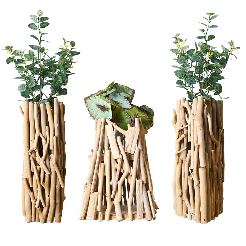 

Handmade Wooden Geometric Vase Decoration Fake Flower Decoration Living Room Potted Flower Arrangement With Lights R1791