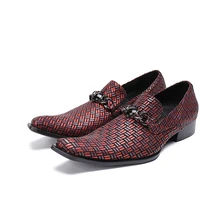 Clássico sapato social masculino vermelho festa de casamento sapatas de vestido dos homens de couro genuíno deslizar sobre mocassins dedo apontado elegante tamanho 47