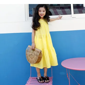 

2019 summer Girl Sundress green yellow beach princess dresses big girl kids children teenager girls robe princesse enfant fille