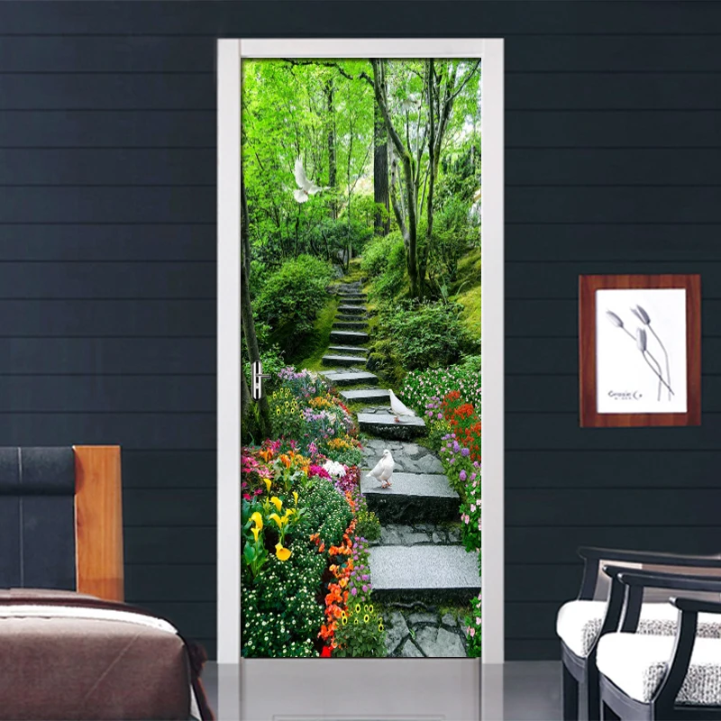 

Green Tree Path 3D Door Sticker Home Decor Self Adhesive Removable Waterproof Wall Sticker Living Room Door Wallpaper Room Decor