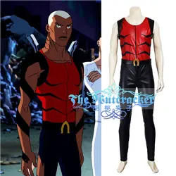 Плёнки Young Justice Aqualad Косплэй костюм для взрослых черные брюки Красная туника на Хэллоуин Карнавальный Рождество с поясом аксессуар