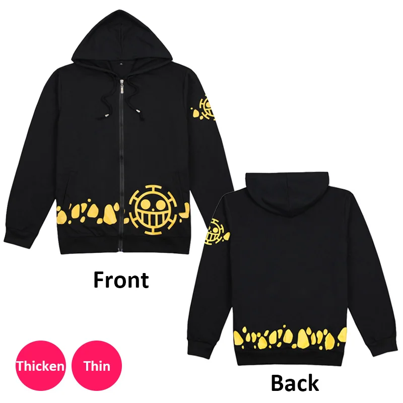 Аниме One PieceTrafalgar Law косплэй толстовка на молнии черная куртка унисекс повседневное хлопковое пальто с длинными рукавами