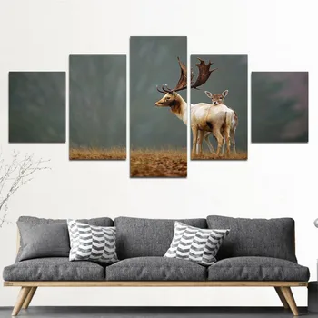 

Artryst Wall Art Printed Animal Deer and Deer Baby Indoor Decoration HD Poster Picture Canvas Painting 5 Pieces/set