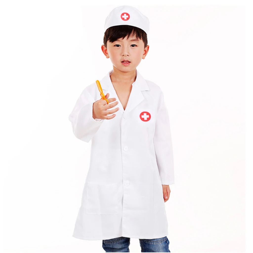 Unisex Kids Boys Girls Doctor Surgeon Halloween Cosplay Dress up Coat with Cap Nurse Play Tools Set Outfits