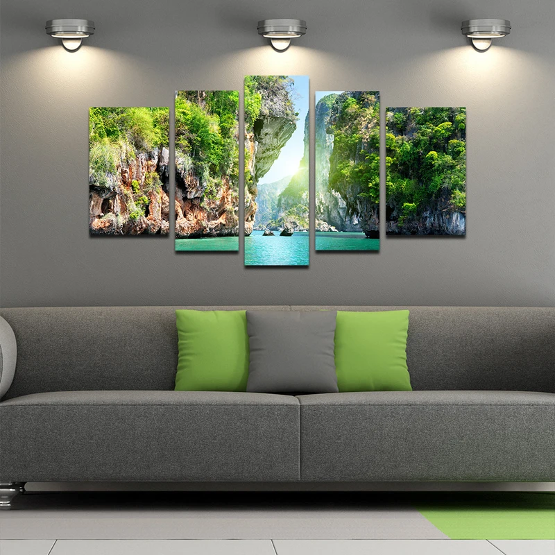 5 Panels Canvas Wall Decor Decals Scenery Wall Art Oil Painting Landscape Artwork for Living Room Wall Decorations (6)