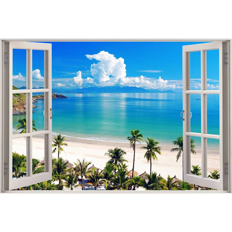 5D Сделай Сам, полностью квадратная Алмазная картина, пейзаж, море, пляж, окно, снаружи, 3d Мозаика, алмазная вышивка, украшение для свадебной комнаты