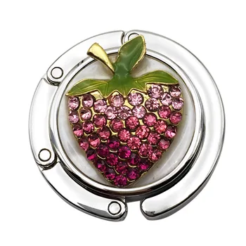 

25PCS / LOT Portable Apple Folding bag holder Purse Metal Rhinestone Hook Hanger Holder Keyring Desk Hanger Holder