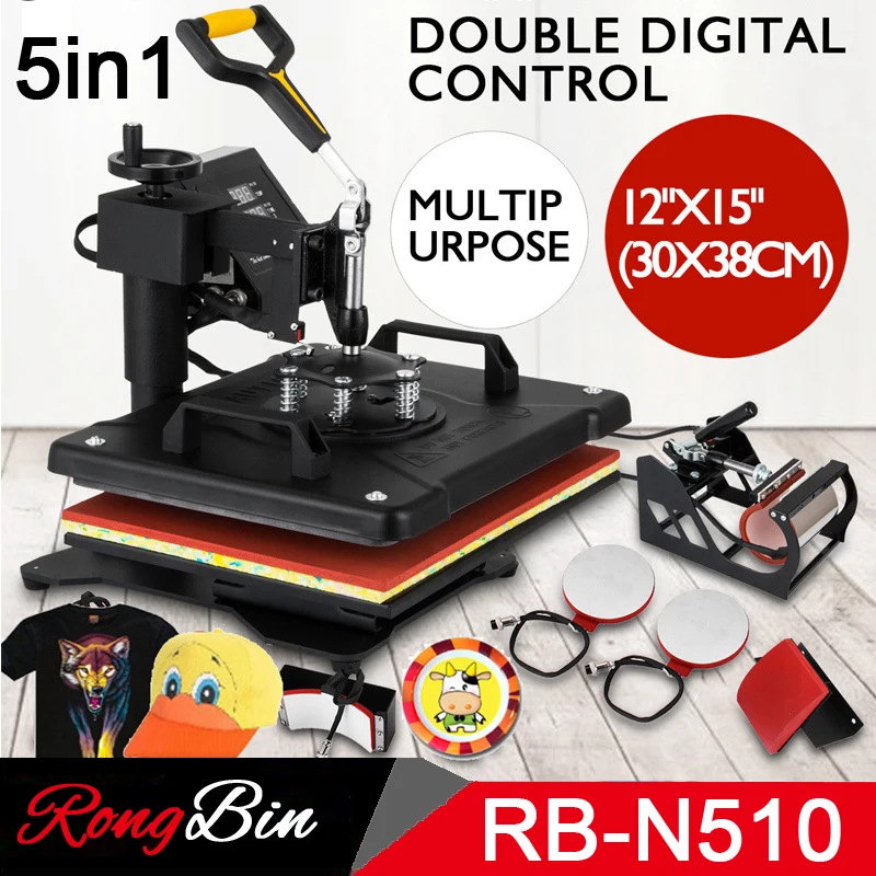 Double Display New Design 5 In 1 Combo Heat Press Machine Sublimation Heat Press Heat Transfer